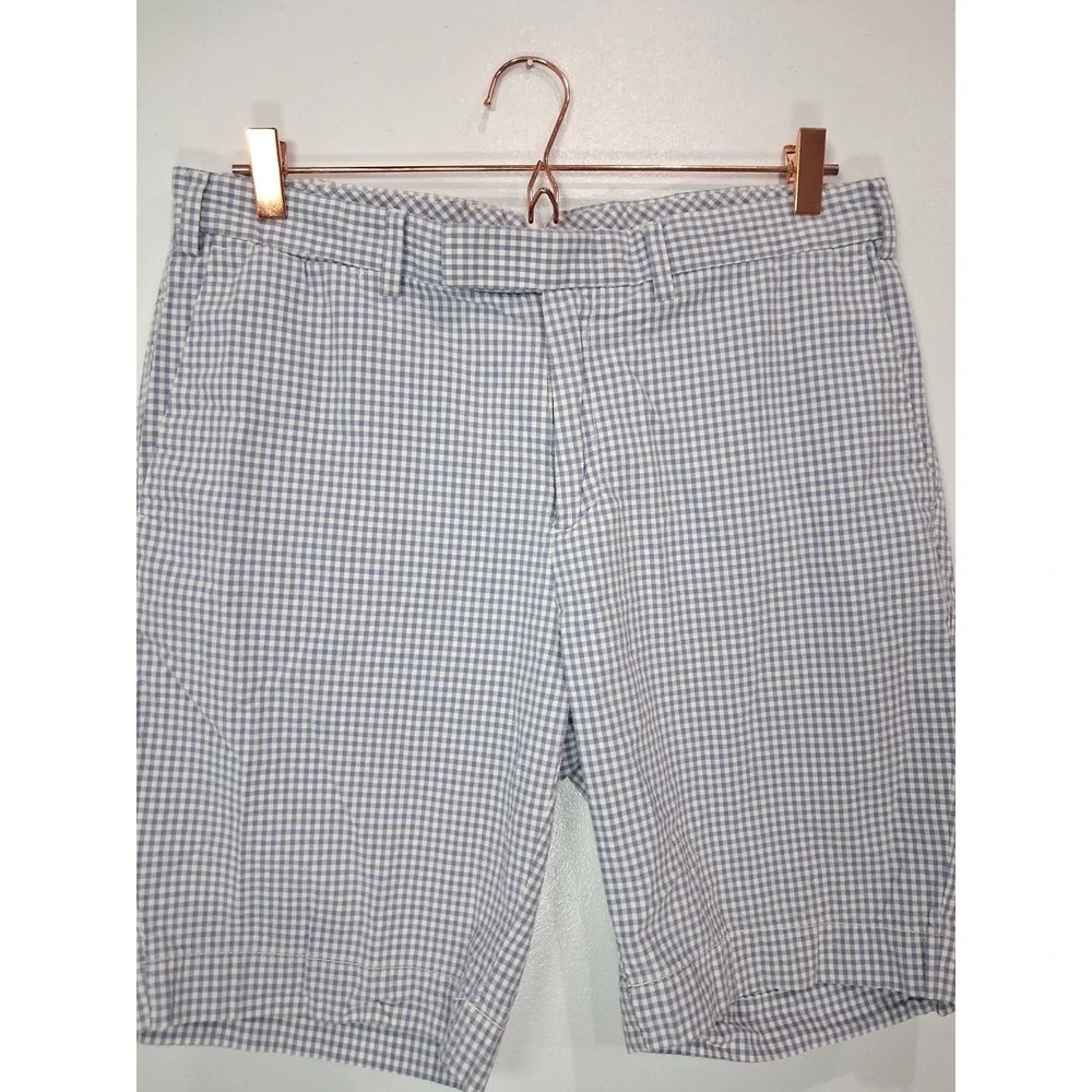 Polo Ralph Lauren Mens Vintage Gingham Chino Shorts‎ Blue White Cotton Size 34